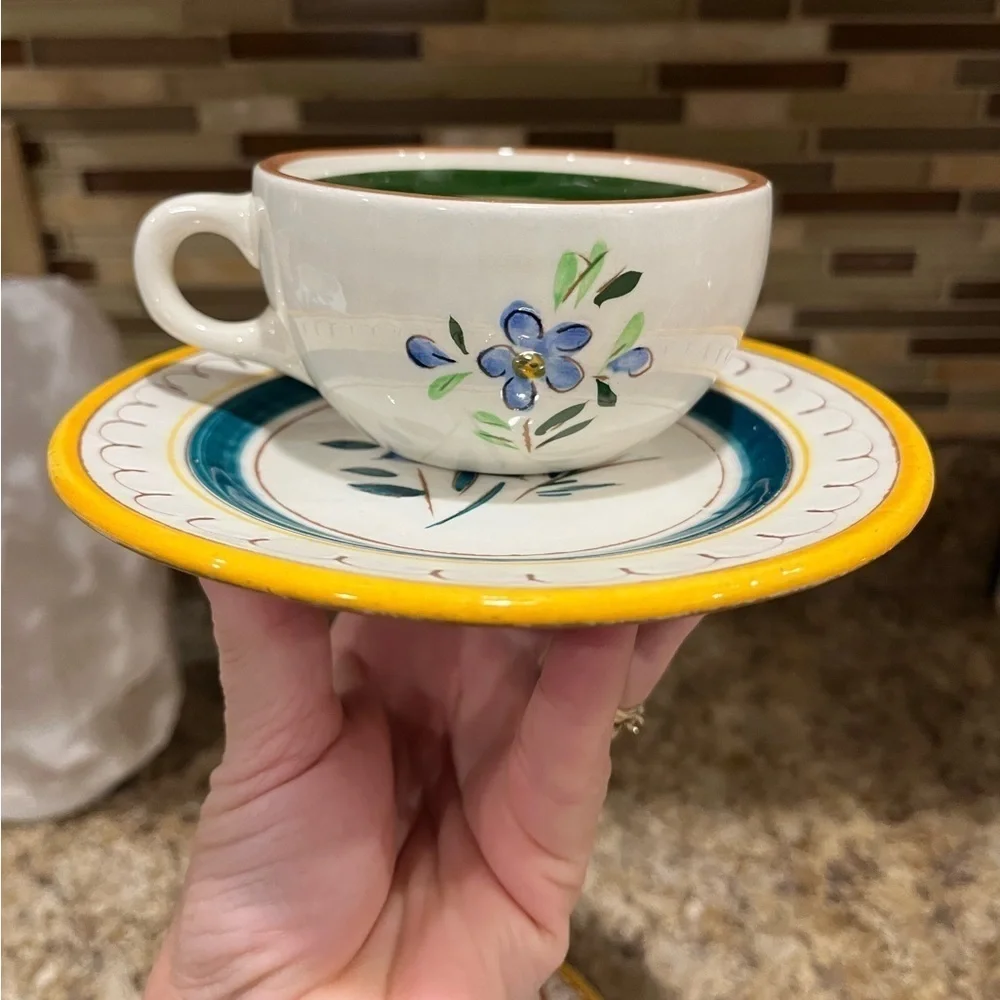 Stangl Pottery Tea Cups & Small Plates Made in USA Country Garden Flower Pattern
